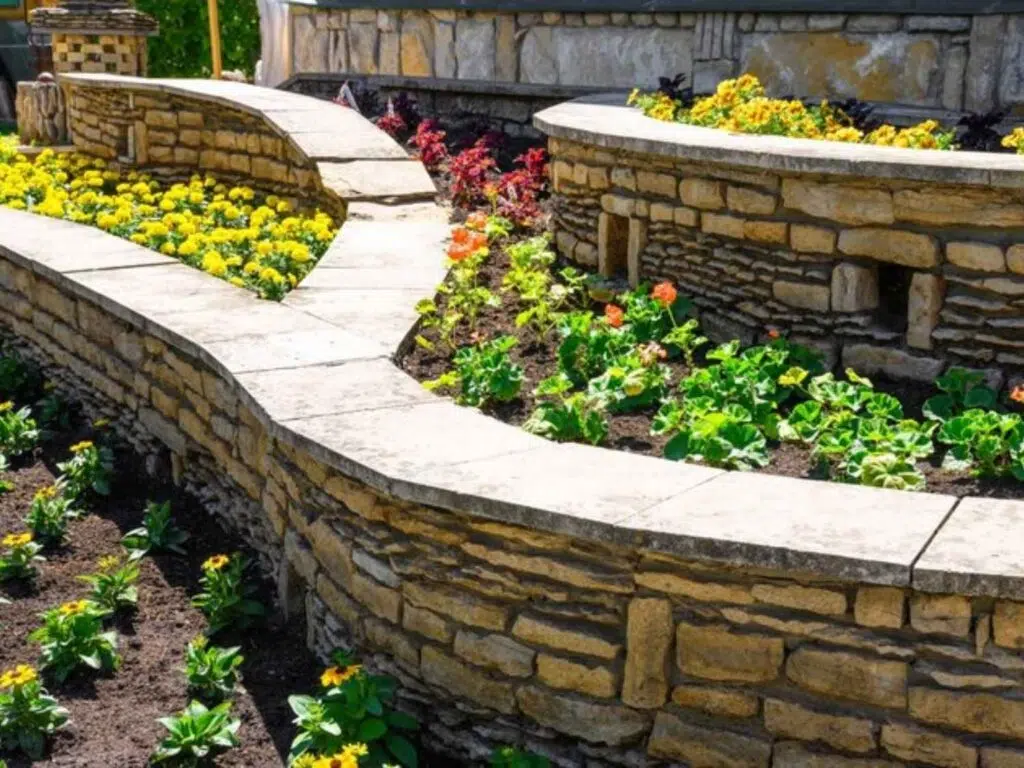 Retaining wall with concrete blocks