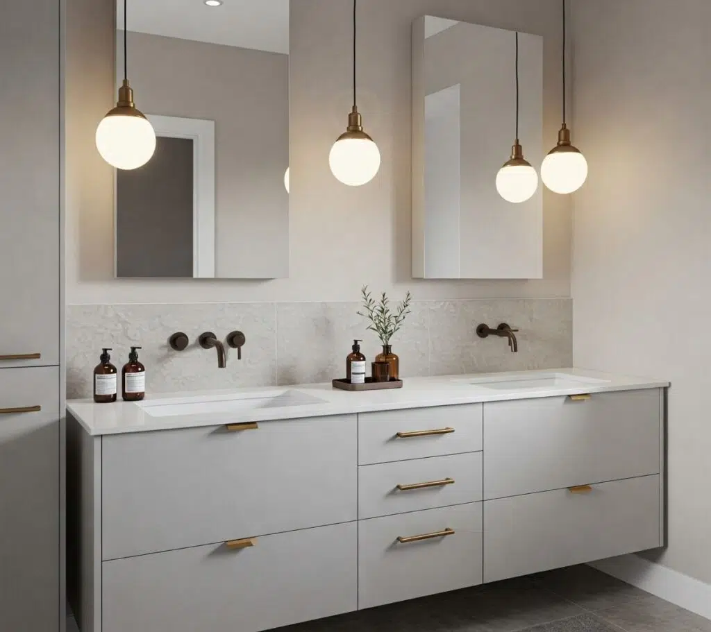 Double vanity in a master bathroom