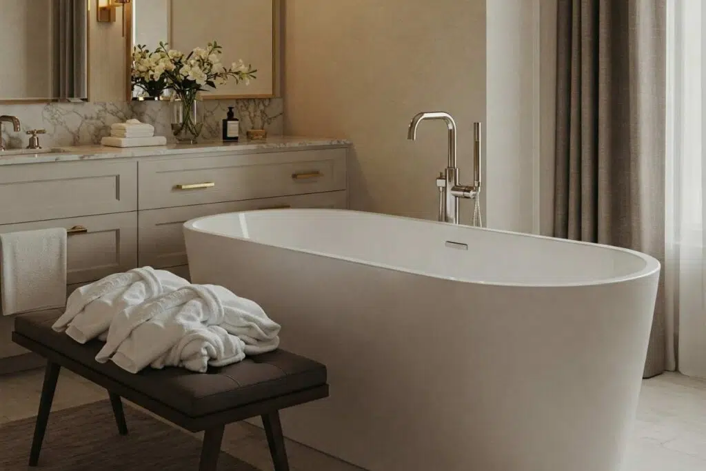 Freestanding tub in a luxury master bathroom