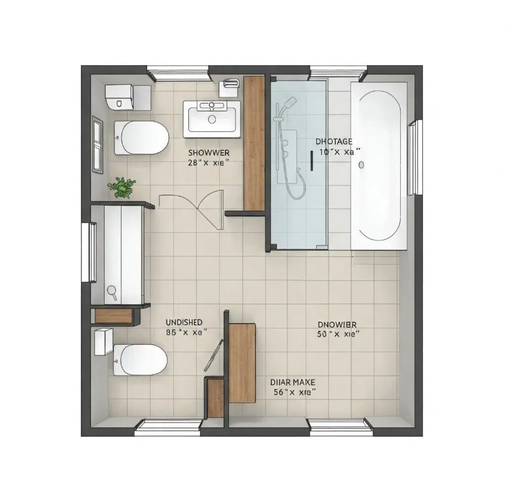 Two-wall master bathroom floor plan